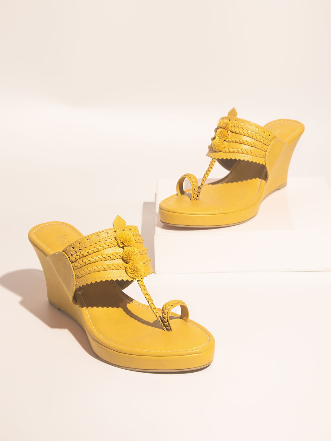 

Inc 5 Women Open Toe Wedge Heels, Mustard