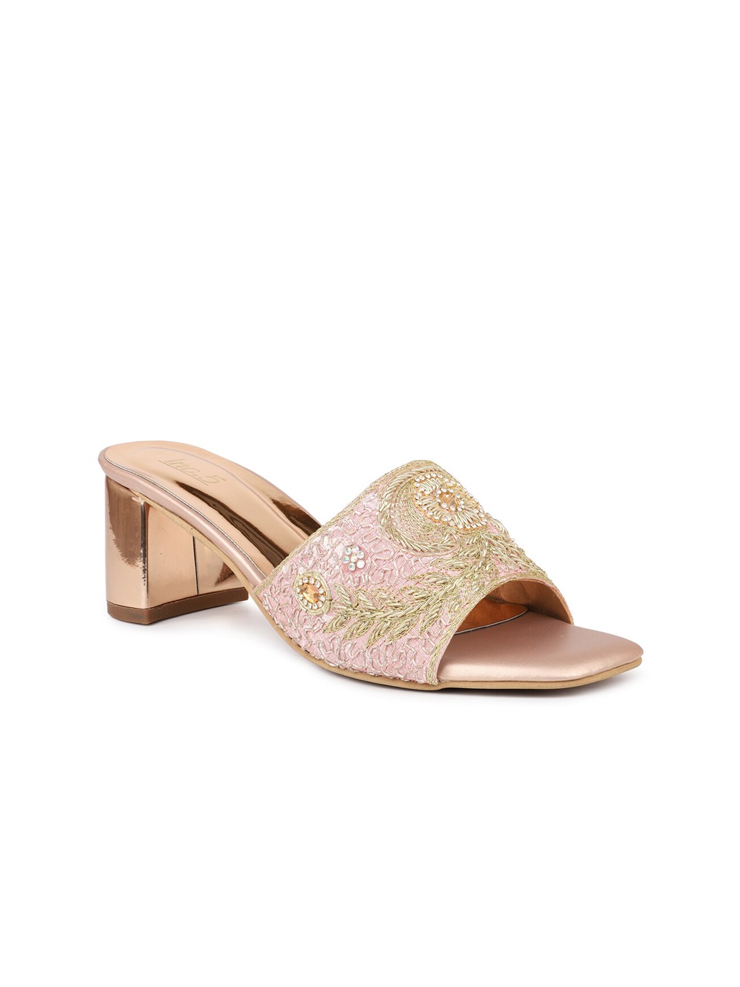 

Inc 5 Women Suede Ethnic Peep Toes Block Heels, Rose gold