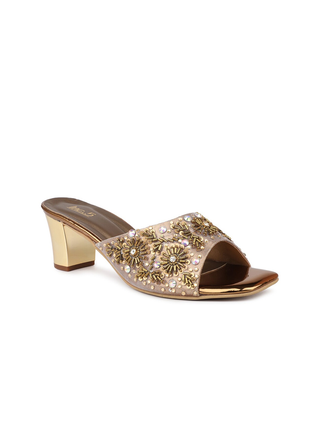 

Inc 5 Embellished Open Toe Block Heels, Gold