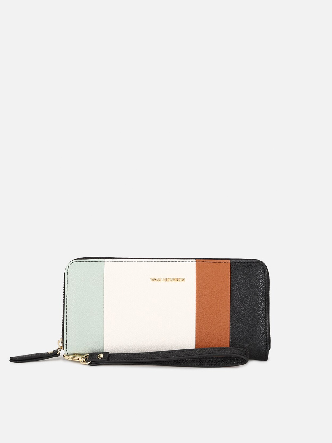 

Van Heusen Woman Colourblocked PU Zip Around Wallet with SD Card Holder, Black