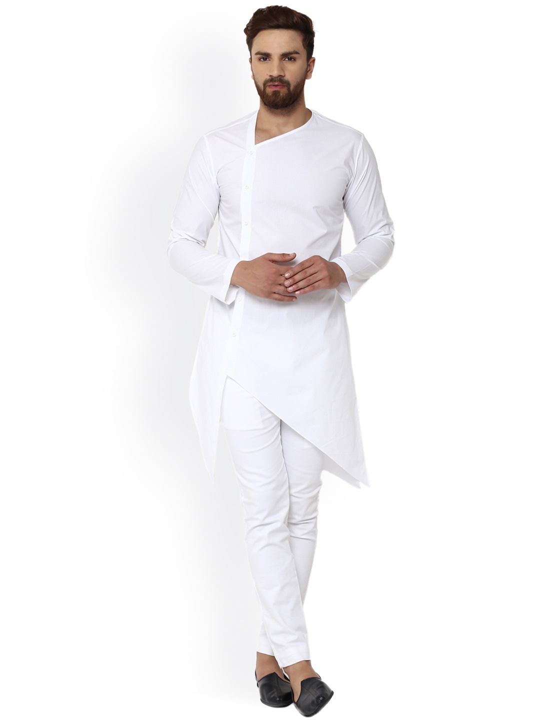 

See Designs Men White Solid Asymmetric Straight Kurta