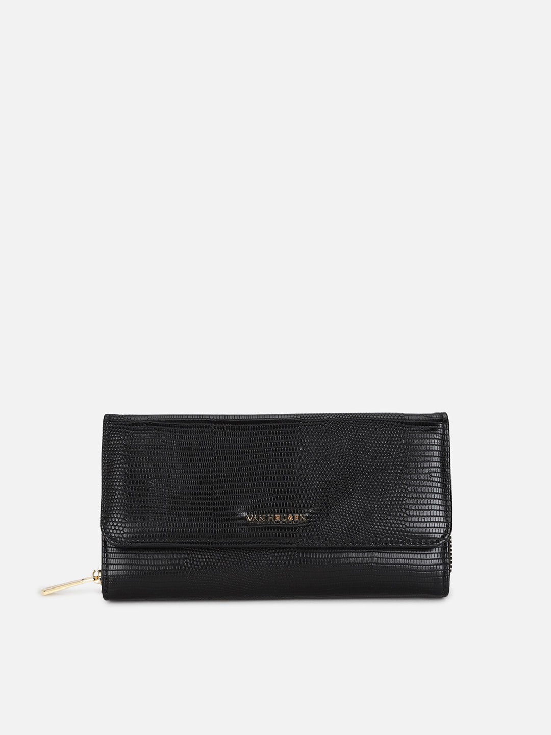 

Van Heusen Woman Textured Zip Around Wallet, Black