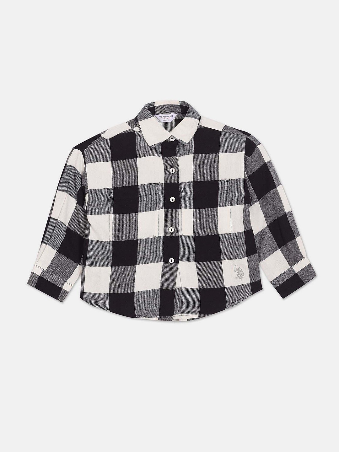 

U.S. Polo Assn. Kids Girls Buffalo Checked Cotton Casual Shirt, Black