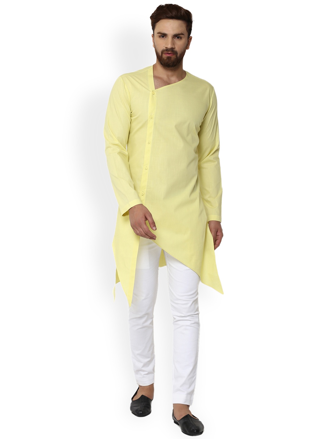 

See Designs Men Yellow Solid Asymmetric Straight Kurta