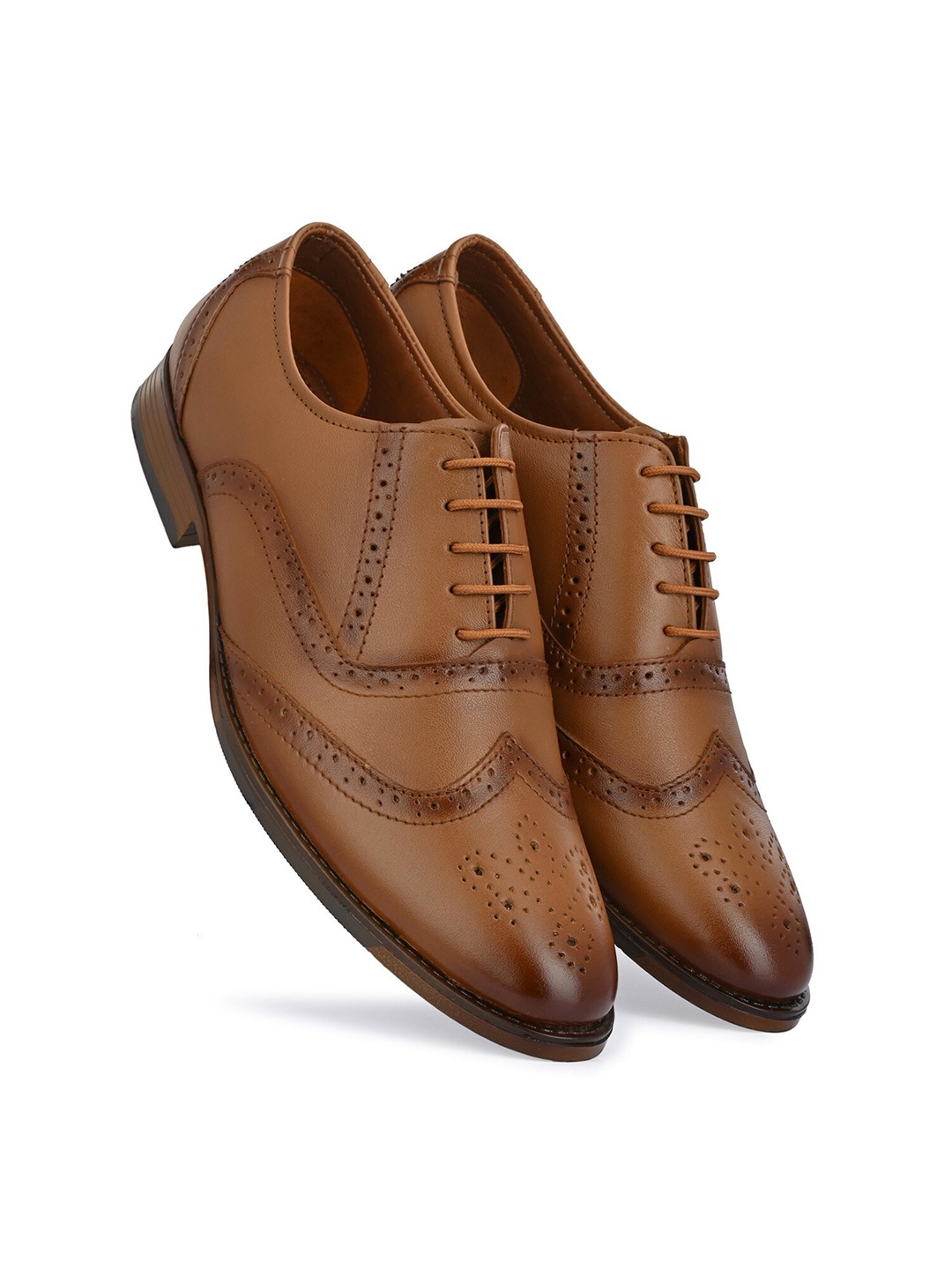 

Guava Men Perforated Genuine Leather Eco-Friendly Formal Brogues, Tan