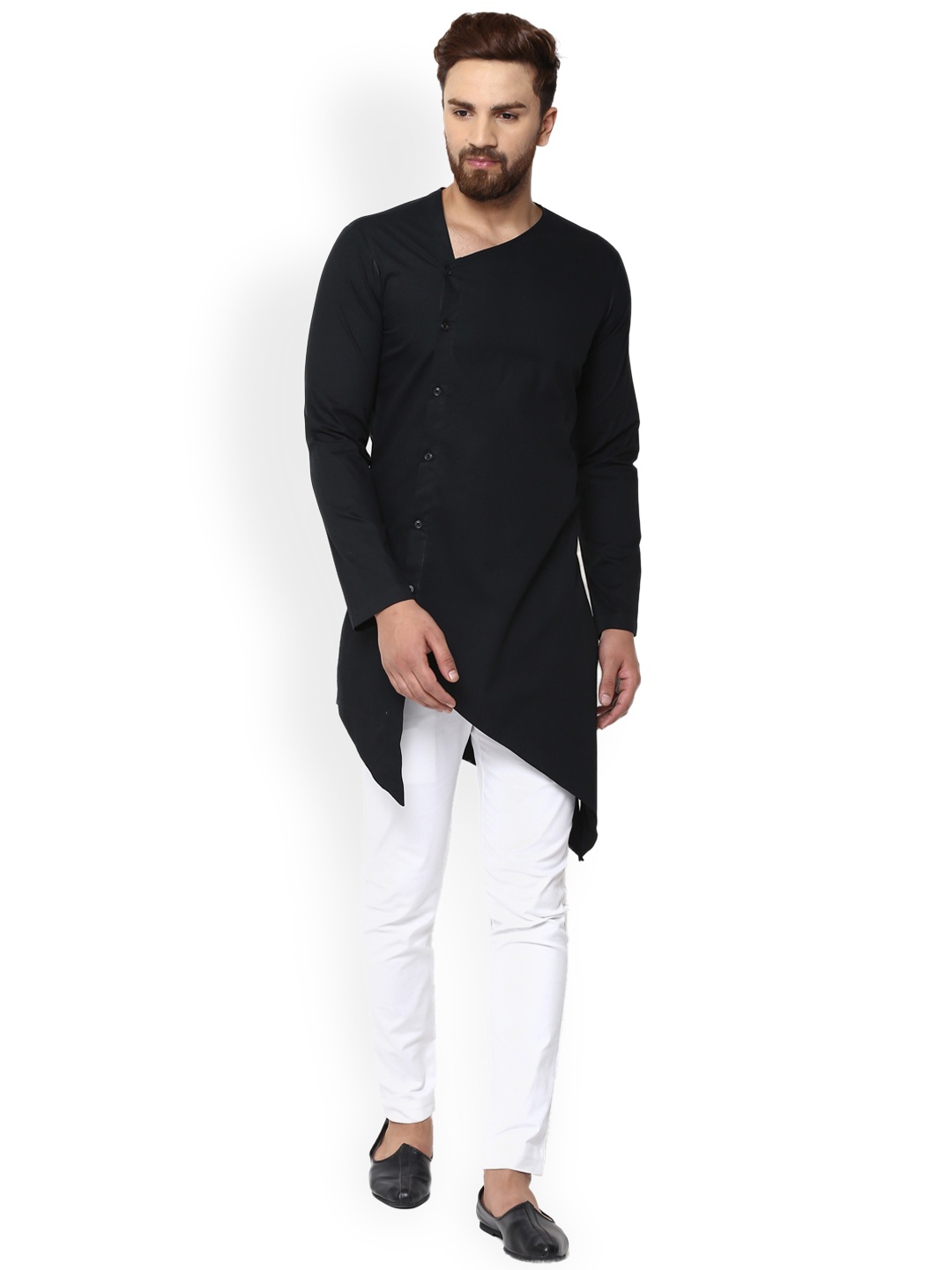 

See Designs Men Black Solid Straight Asymmetric Kurta