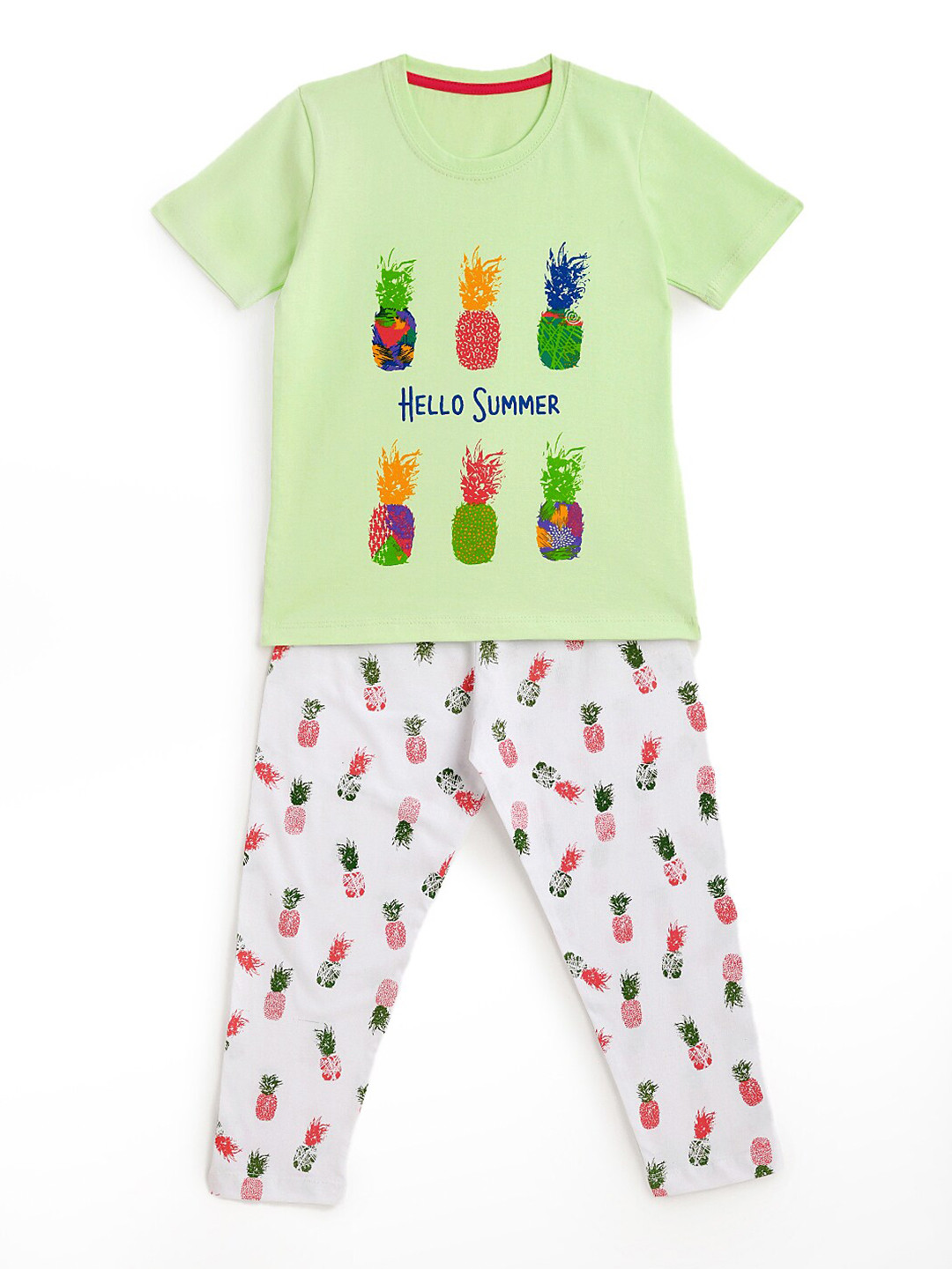

HERE&NOW Girls Pineapple Printed Night Suit, Green