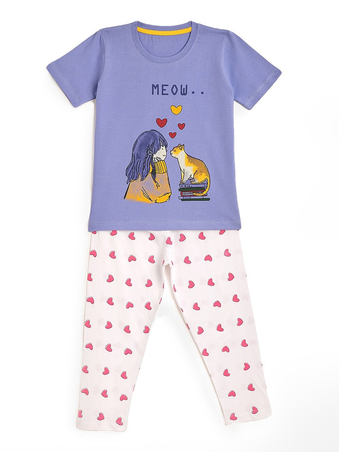 

HERE&NOW Girls Conversational Printed Night Suit, Blue