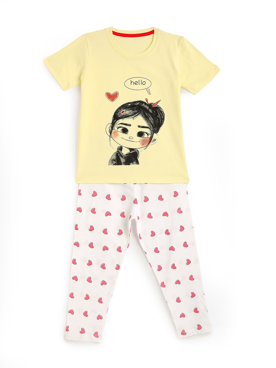 

HERE&NOW Girls Graphic Printed Night Suit, Yellow