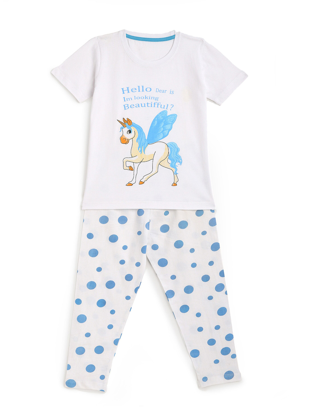 

HERE&NOW Girls Unicorn Printed Night Suit, White