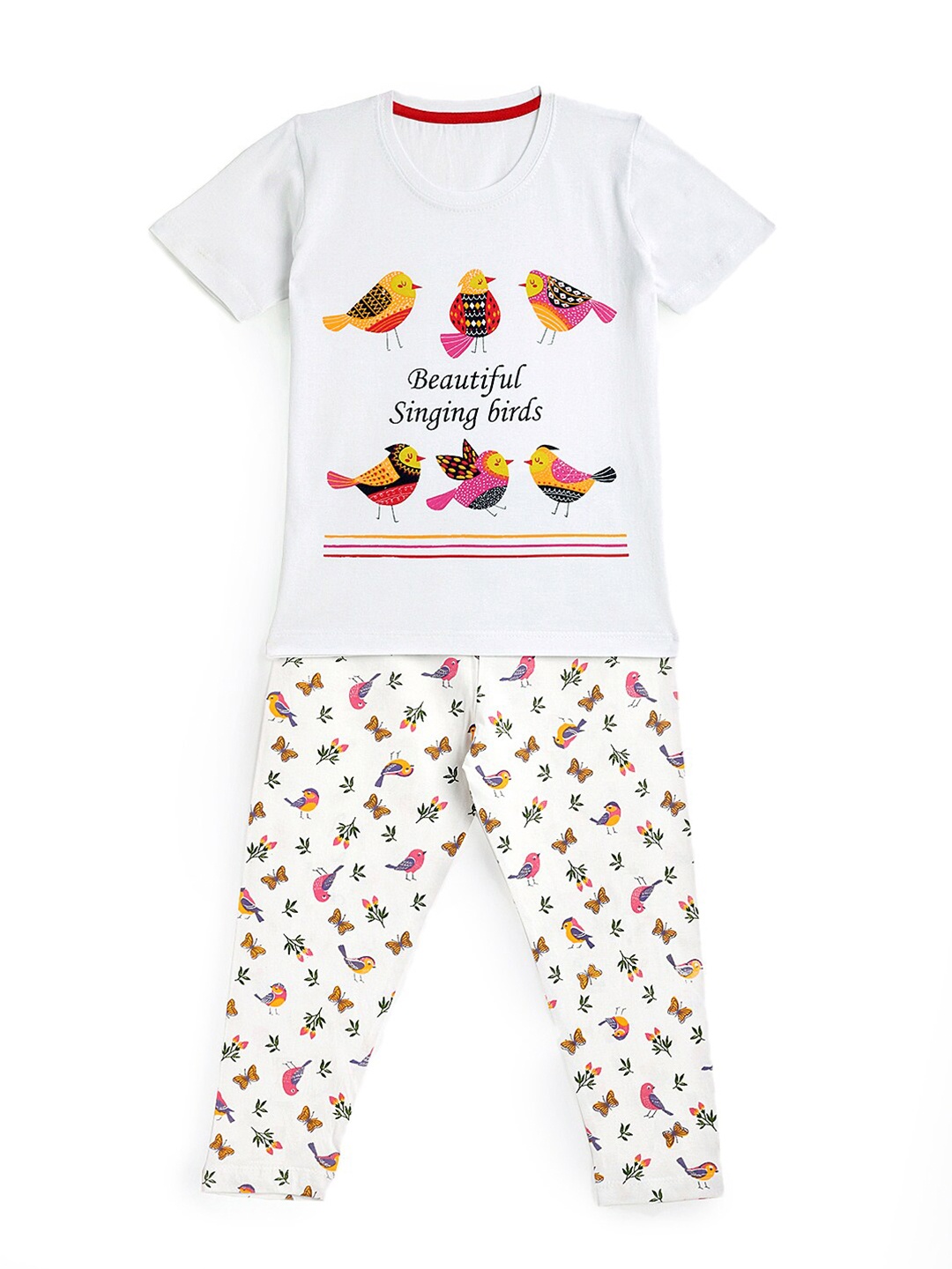 

HERE&NOW Girls Graphic Printed Night Suit, White