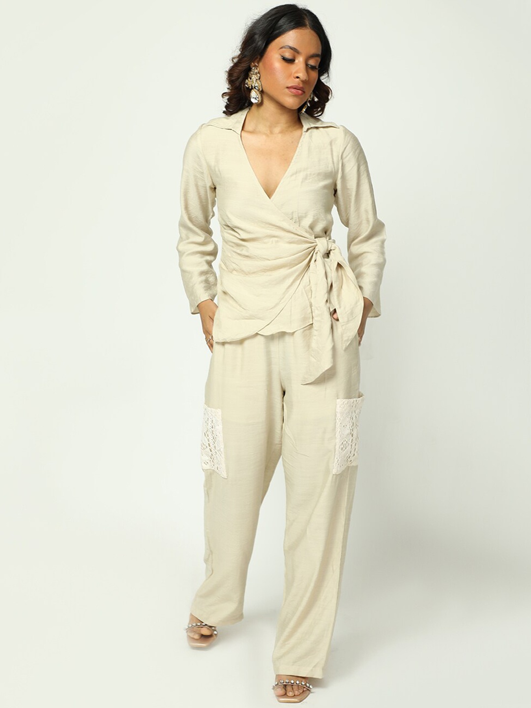 

MISSY Women Cotton High-Rise Trousers, Beige