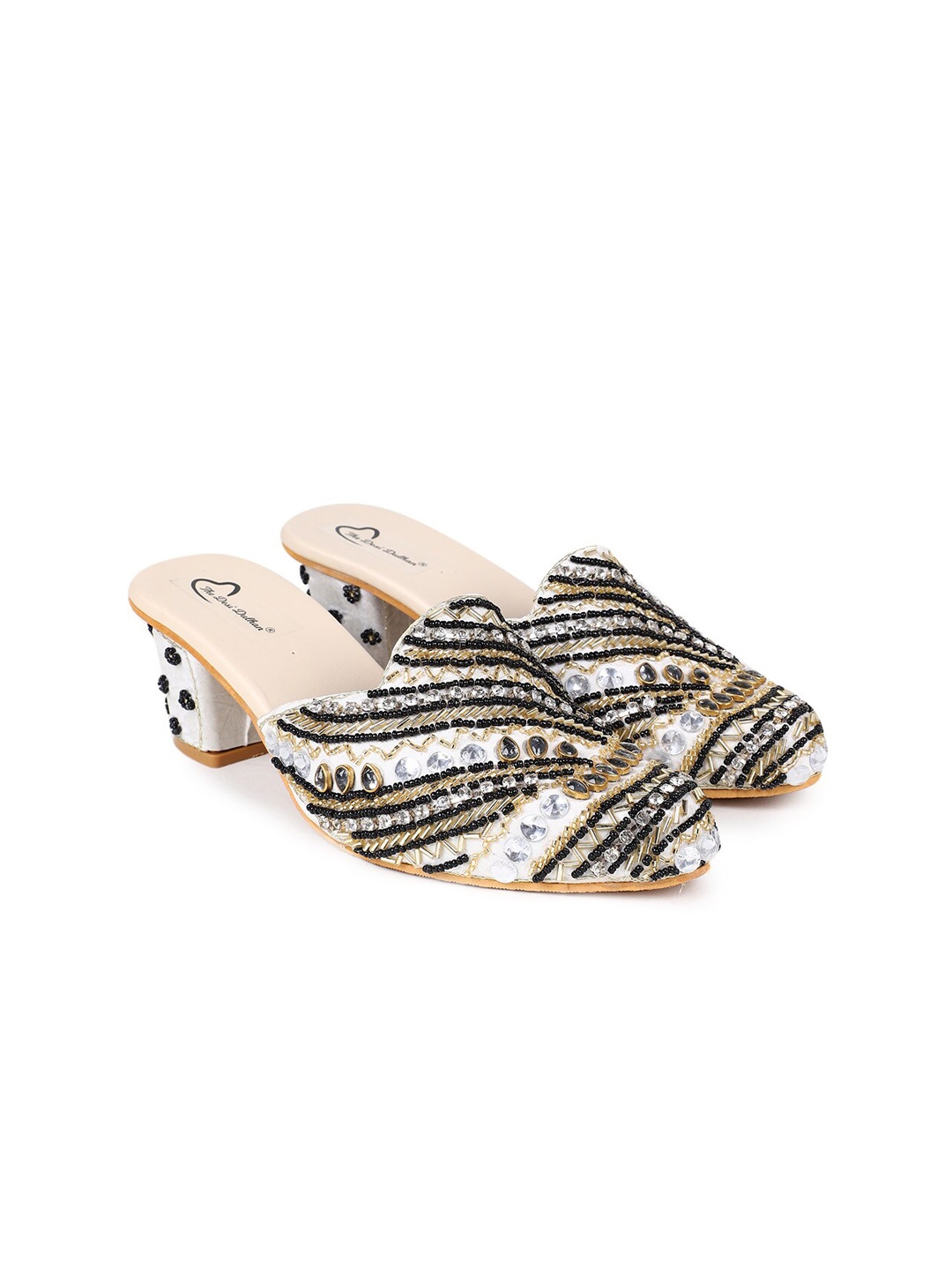 

The Desi Dulhan Embellished Ethnic Block Mules, White
