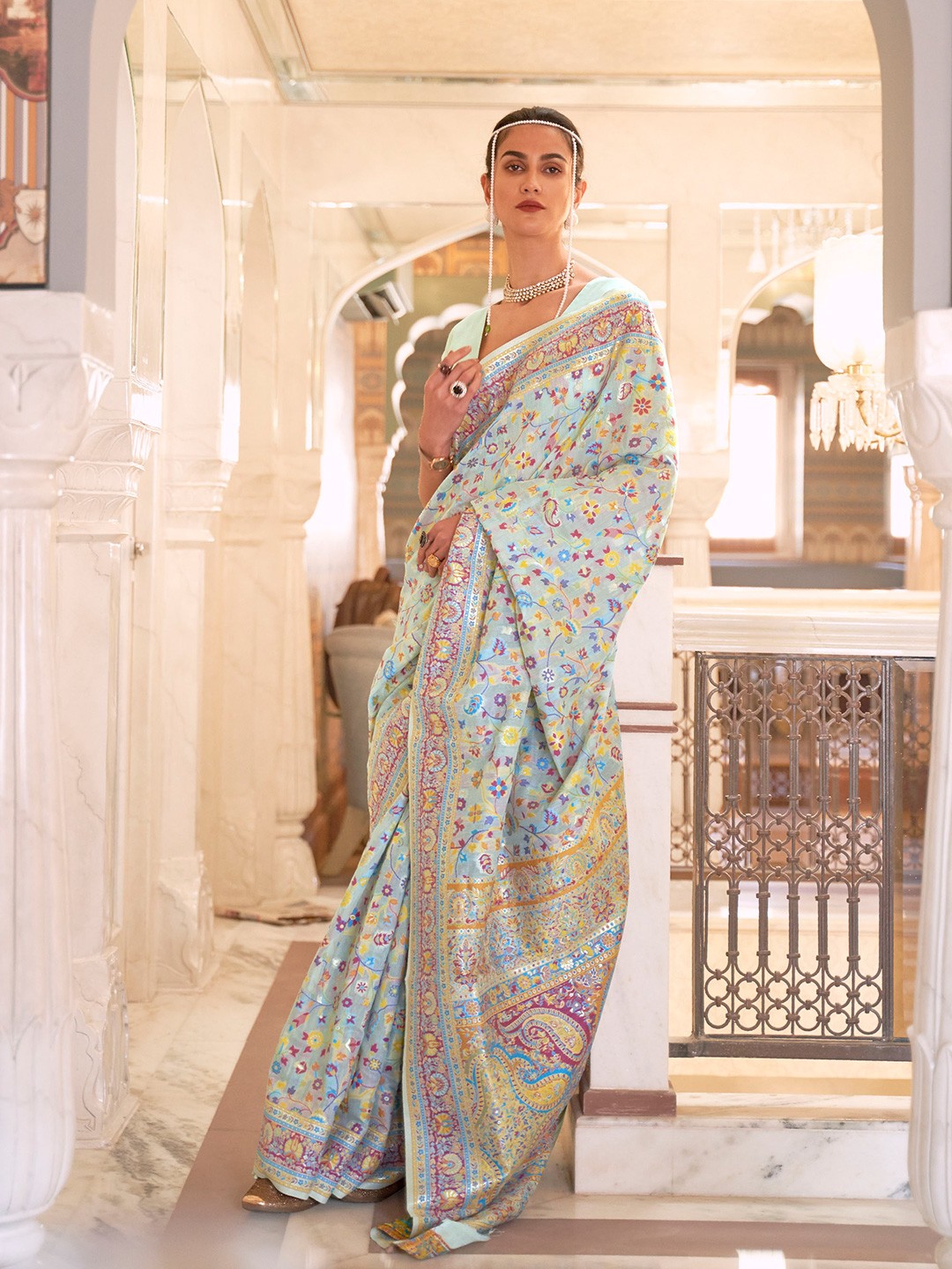

Mitera Floral Woven Design Zari Pure Silk Saree, Blue