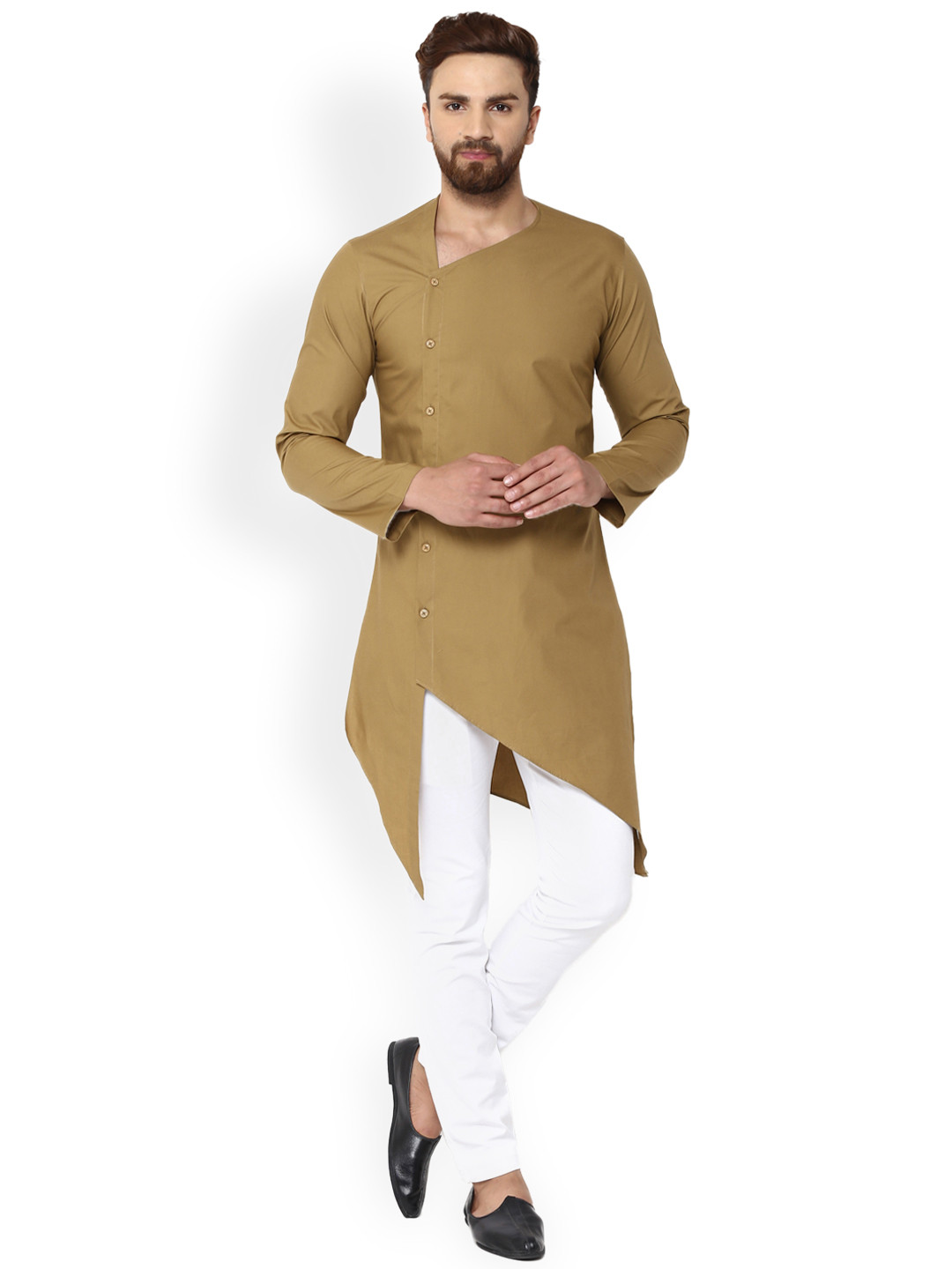 

See Designs Men Khaki Solid Straight Asymmetric Kurta