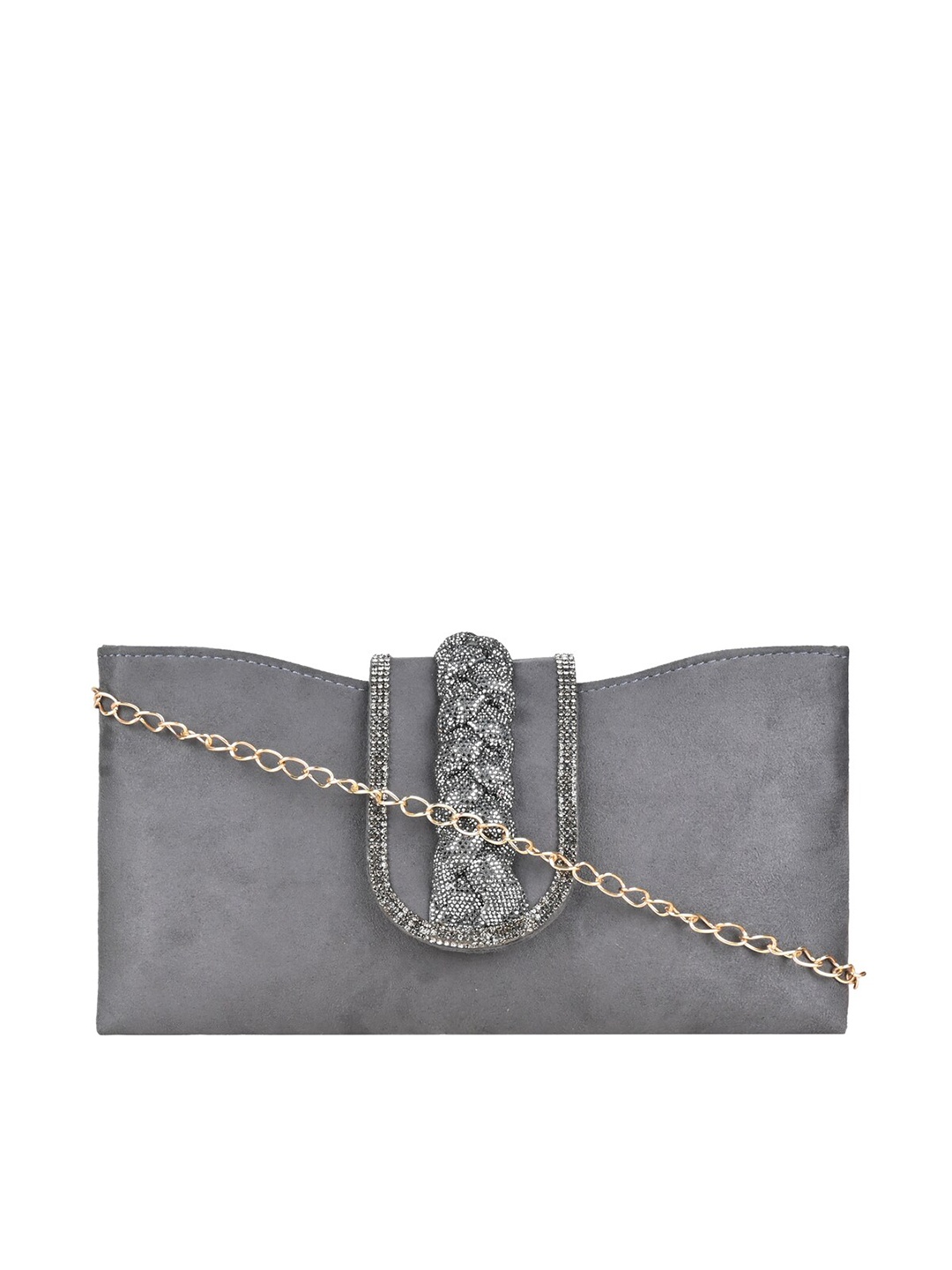 

Rocia Embellished Wrist Loop Suede Purse Clutch, Grey