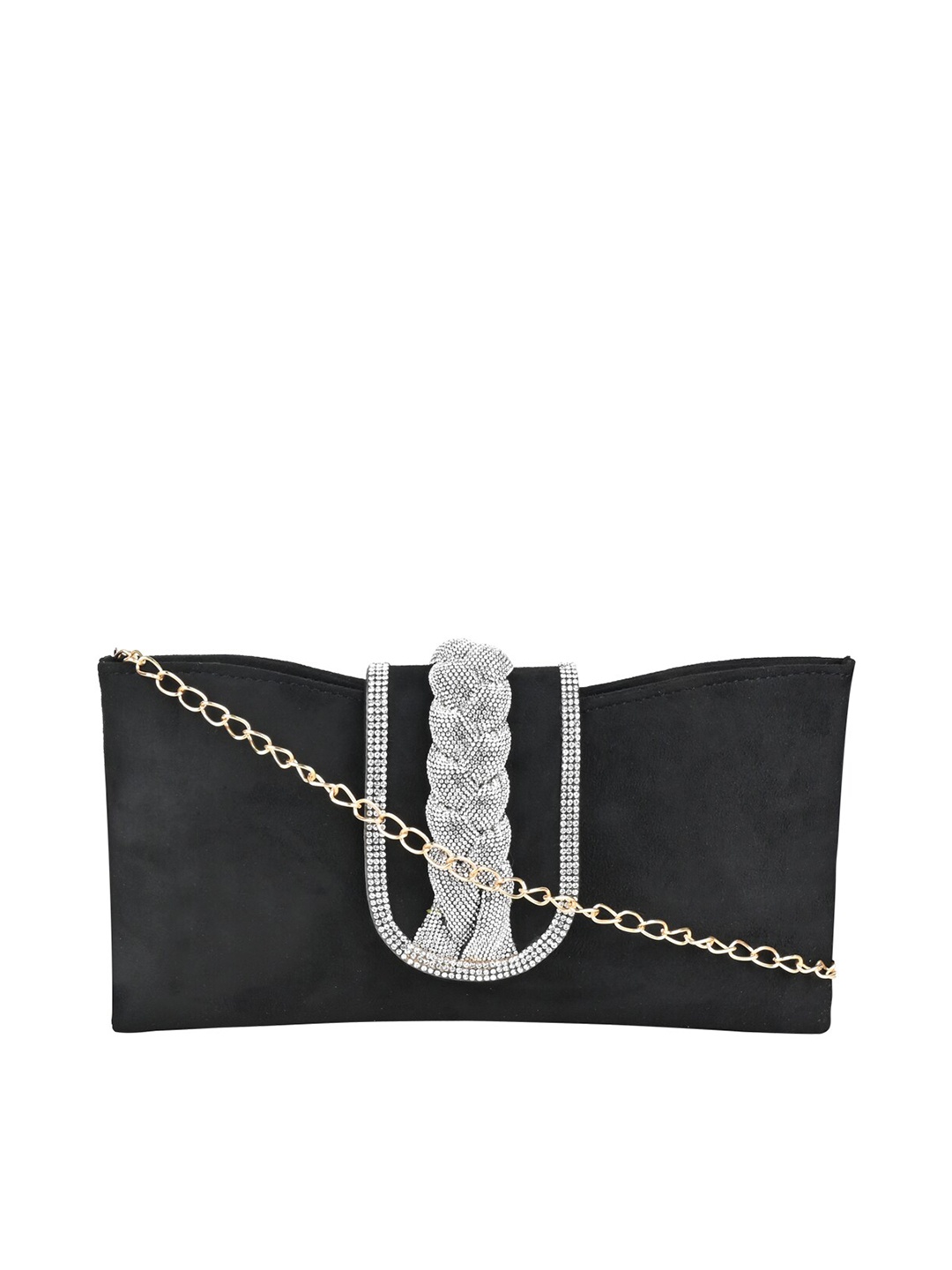 

Rocia Embellished Wrist Loop Suede Purse Clutch, Black