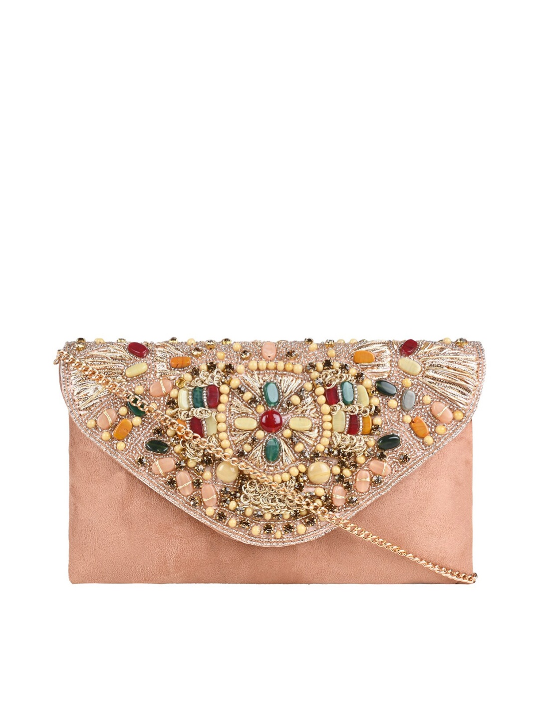 

Rocia Embellished Wrist Loop Purse Clutch, Peach