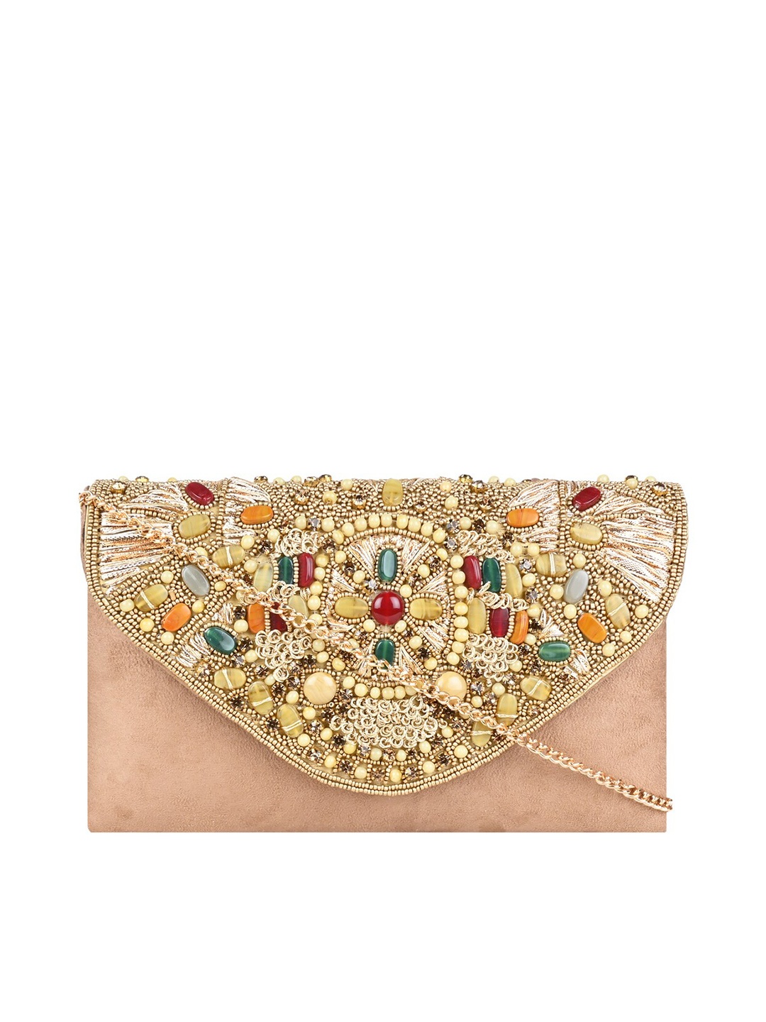 

Rocia Embellished Wrist Loop Purse Clutch, Beige