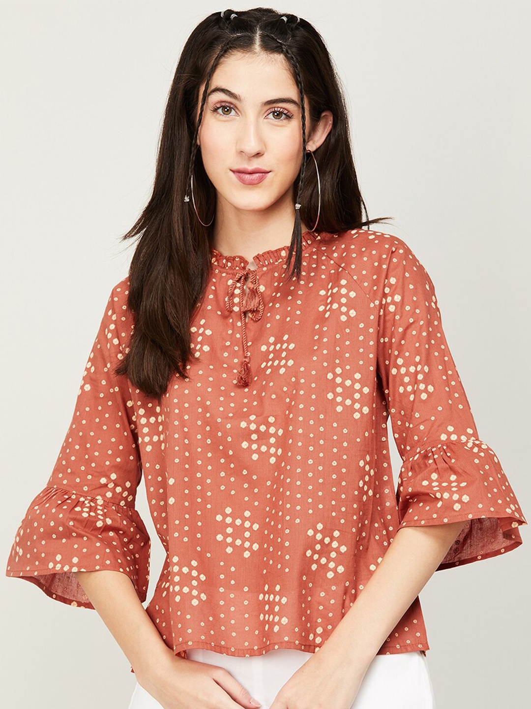 

Colour Me by Melange Tie & Dye Dyed Pure Cotton Top, Rust