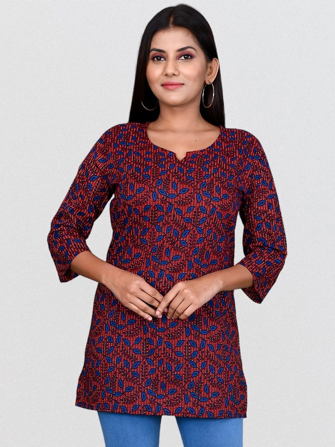 

Kesarya Ethnic Motifs Printed Pure Cotton Kurti, Maroon