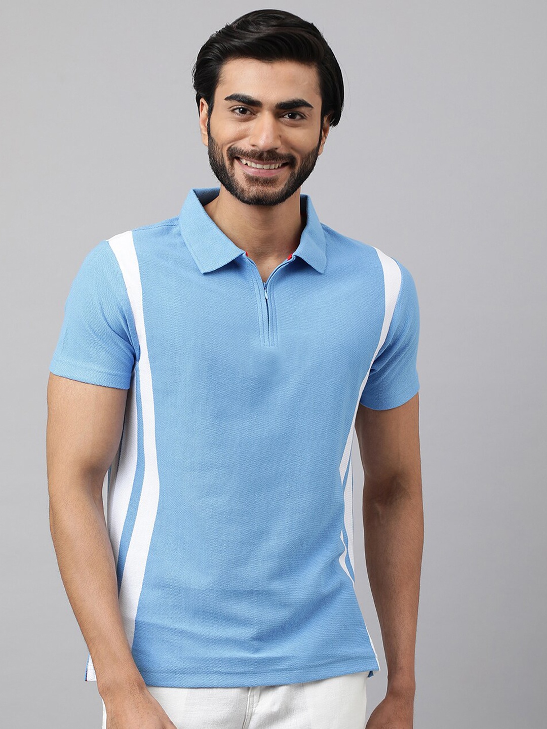

HOUSE OF MIRCHI Polo Collar Slim Fit Pure Cotton T-shirt, Blue