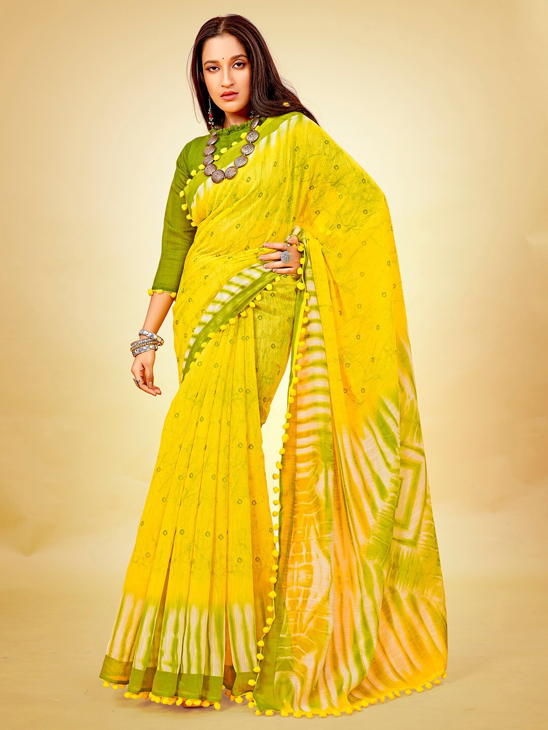 

Saree mall Bandhani Printed Sarees, Yellow