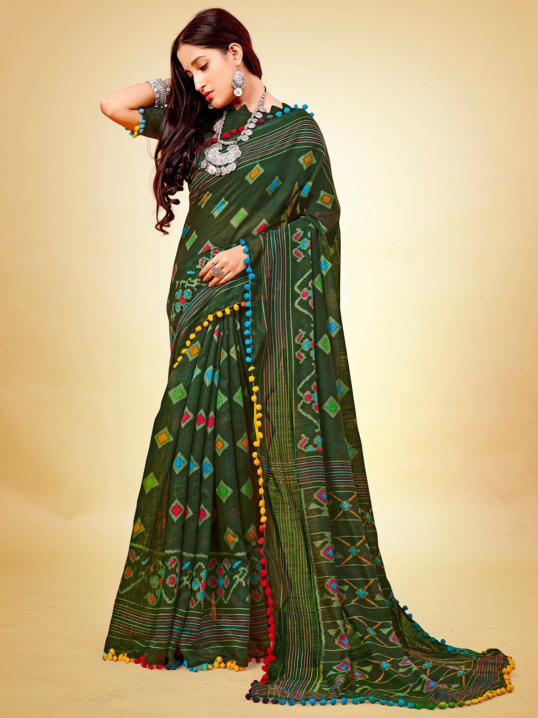 

Saree mall Ethnic Motifs Printed Embroidered Sarees, Green