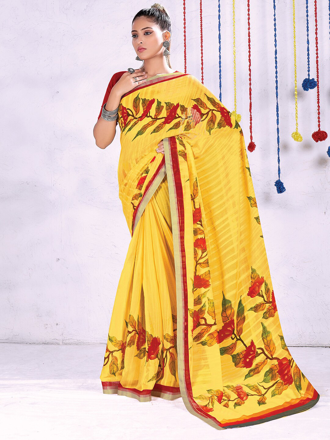 

Saree mall Floral Block Print Sarees, Yellow