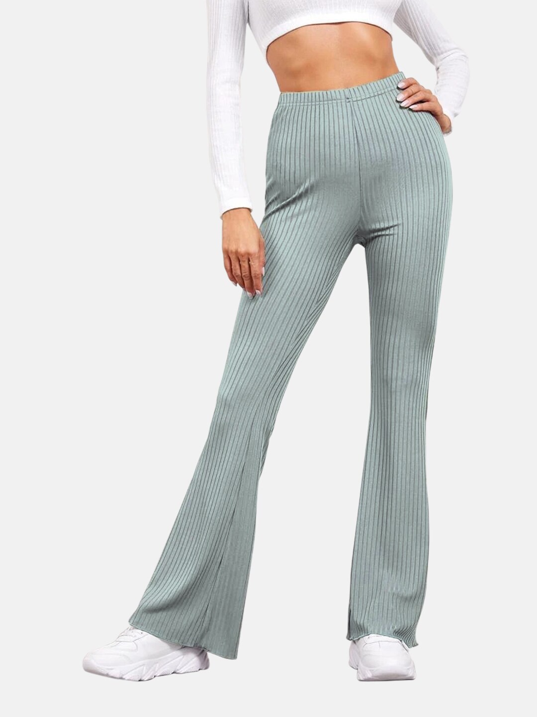 

BUY NEW TREND Women Regular Fit High-Rise Bootcut Trousers, Grey