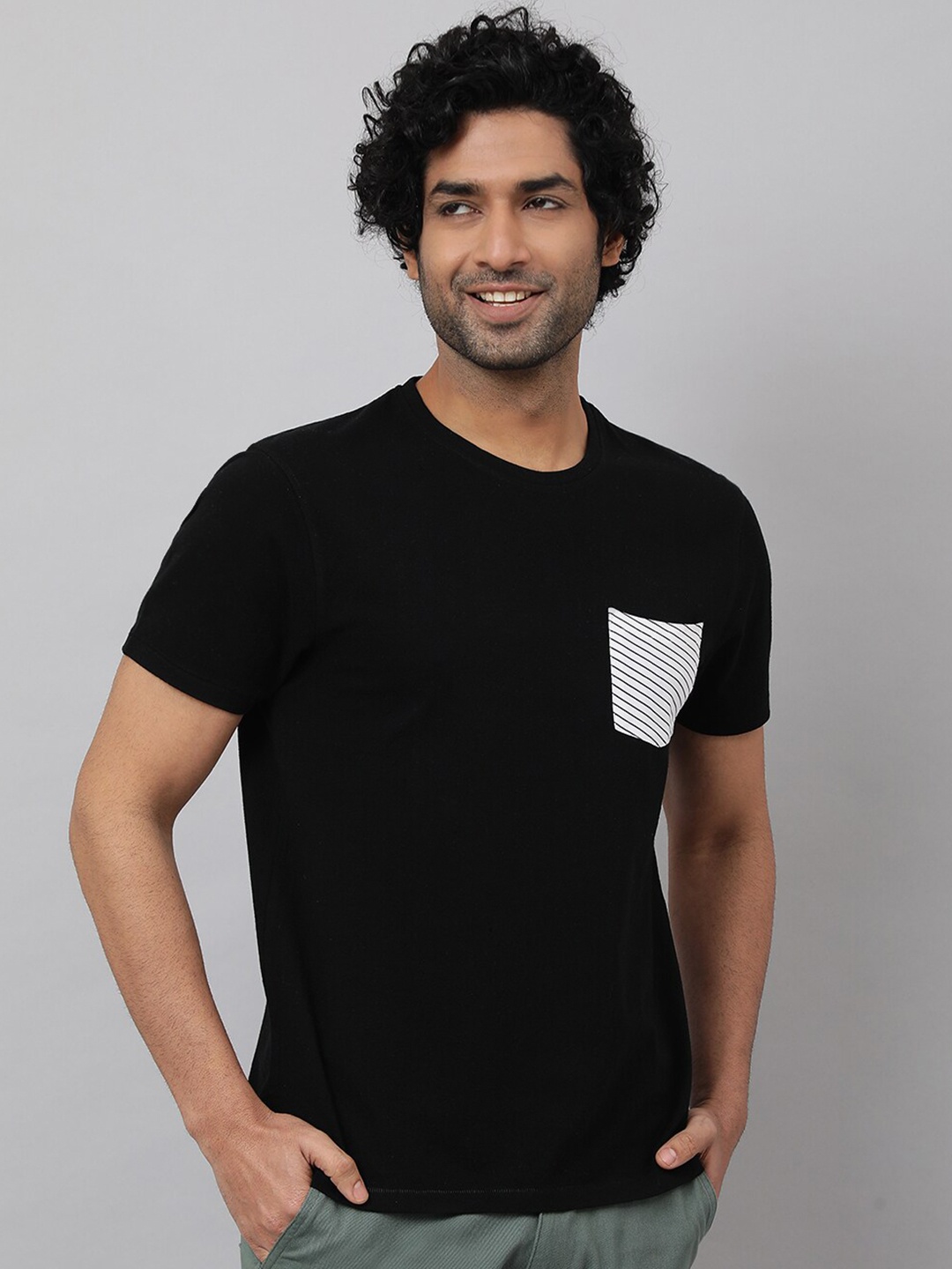 

HOUSE OF MIRCHI Round Neck Short Sleeves Cotton T-shirt, Black