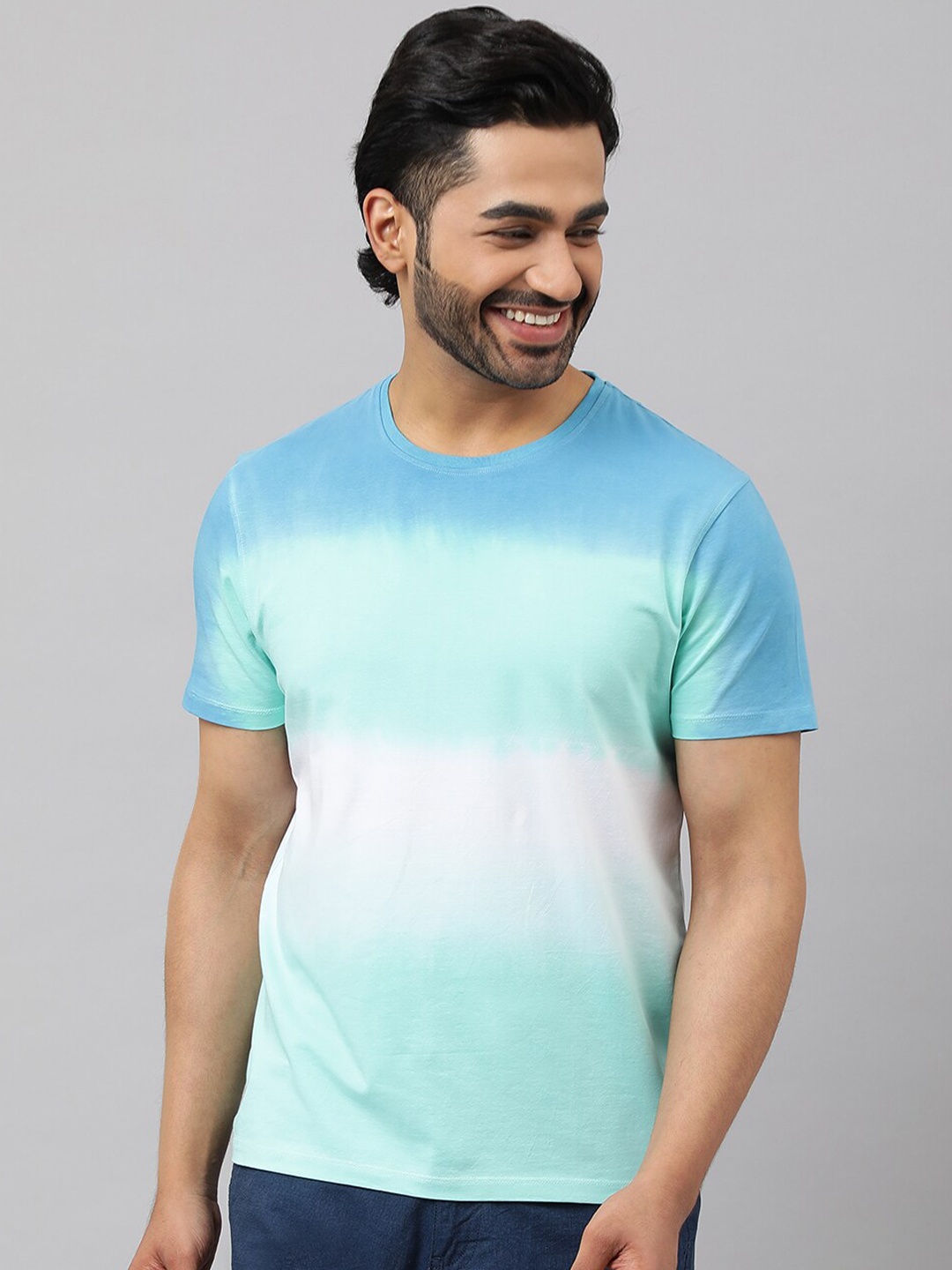 

HOUSE OF MIRCHI Tie and Dye Round Neck Cotton T-shirt, Blue