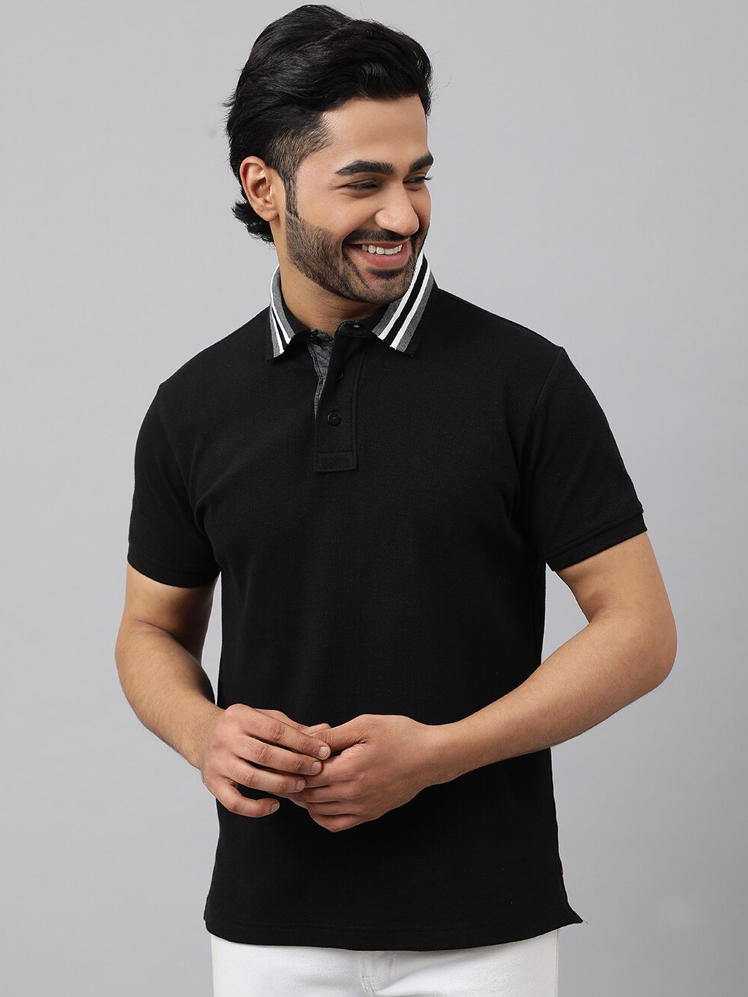 

HOUSE OF MIRCHI Polo Collar Short sleeves Cotton T-shirt, Black