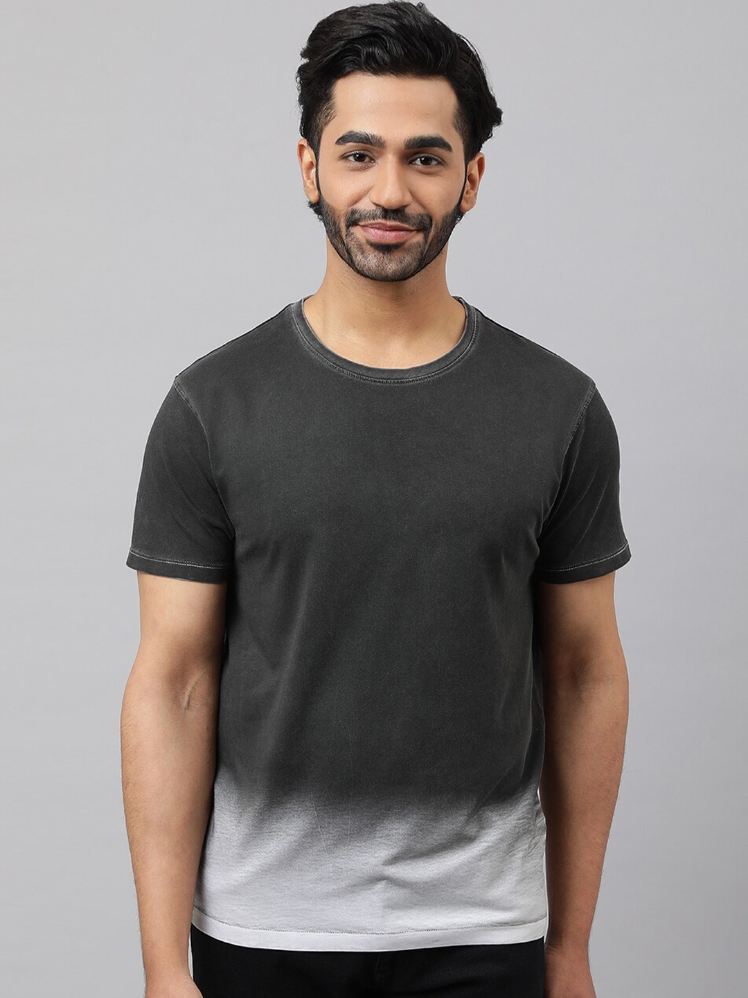 

HOUSE OF MIRCHI Tie & Dye Round Neck Cotton T-shirt, Grey