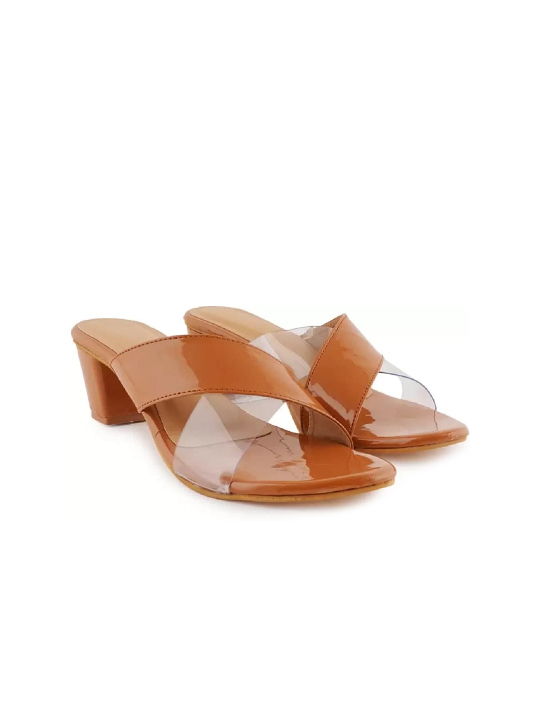 

REEZZ Open Toe Block Heels, Tan