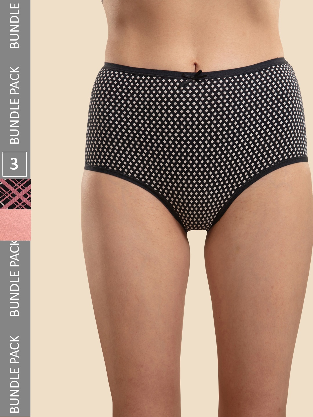 

Nykd Women Pack Of 3 Anti-microbial Printed Cotton Hipster Briefs, Black