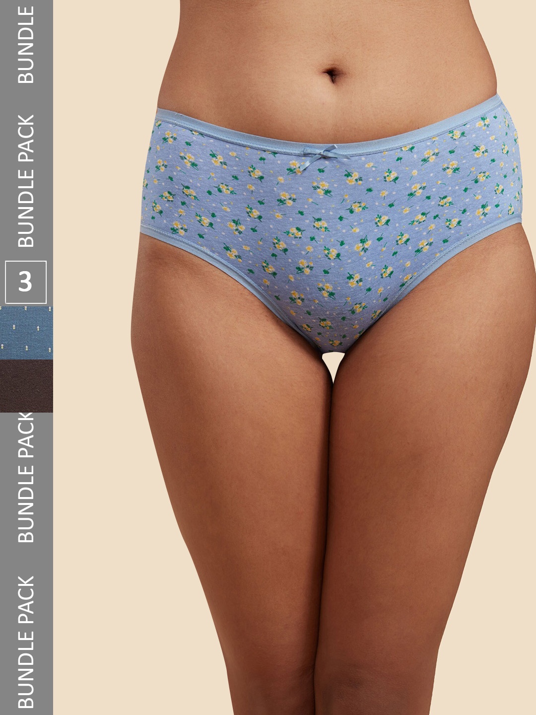 

Nykd Women Pack Of 3 Anti-microbial Printed Cotton Hipster Briefs, Blue