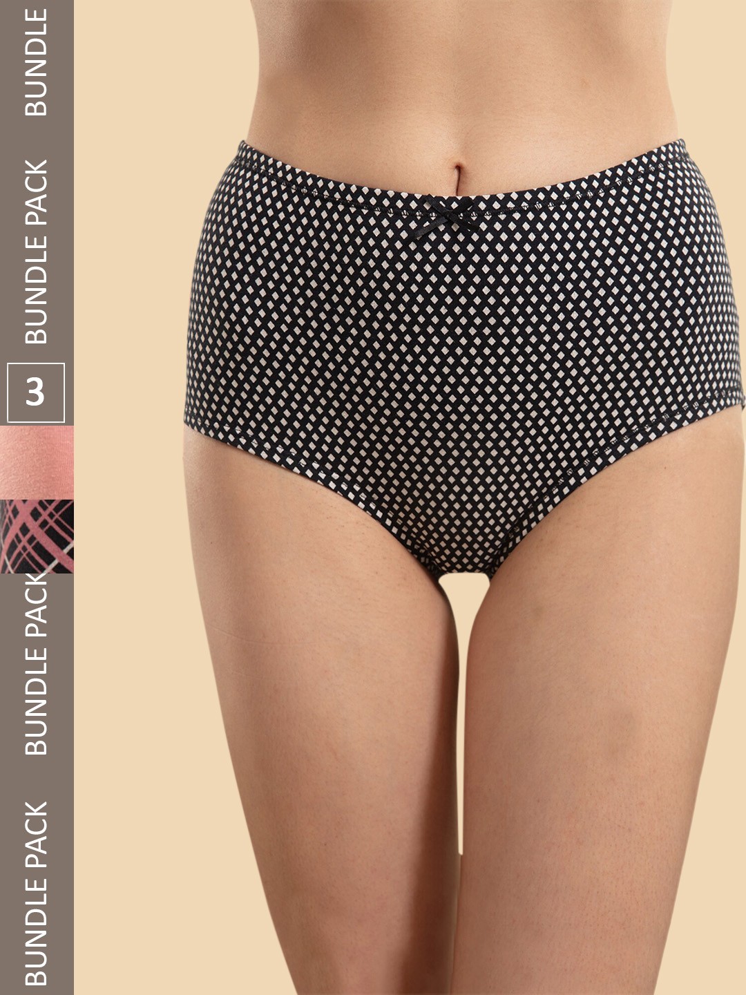 

Nykd Women Pack Of 3 Anti-microbial Printed Cotton Hipster Briefs, Black