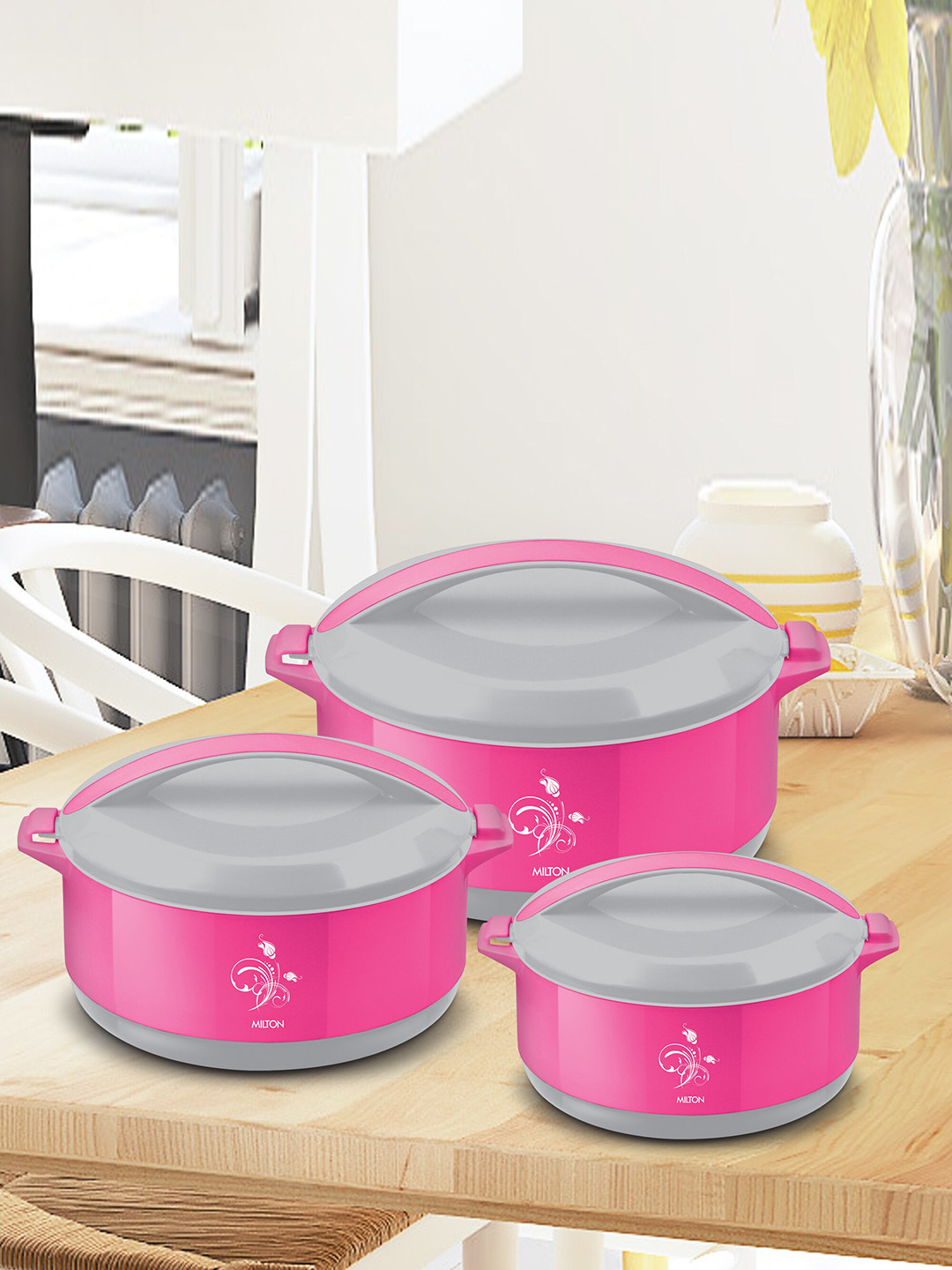 

Milton Divine Jr 3 Pcs Pink Inner Steel Casserole 430 ml 830 ml 1.4 L