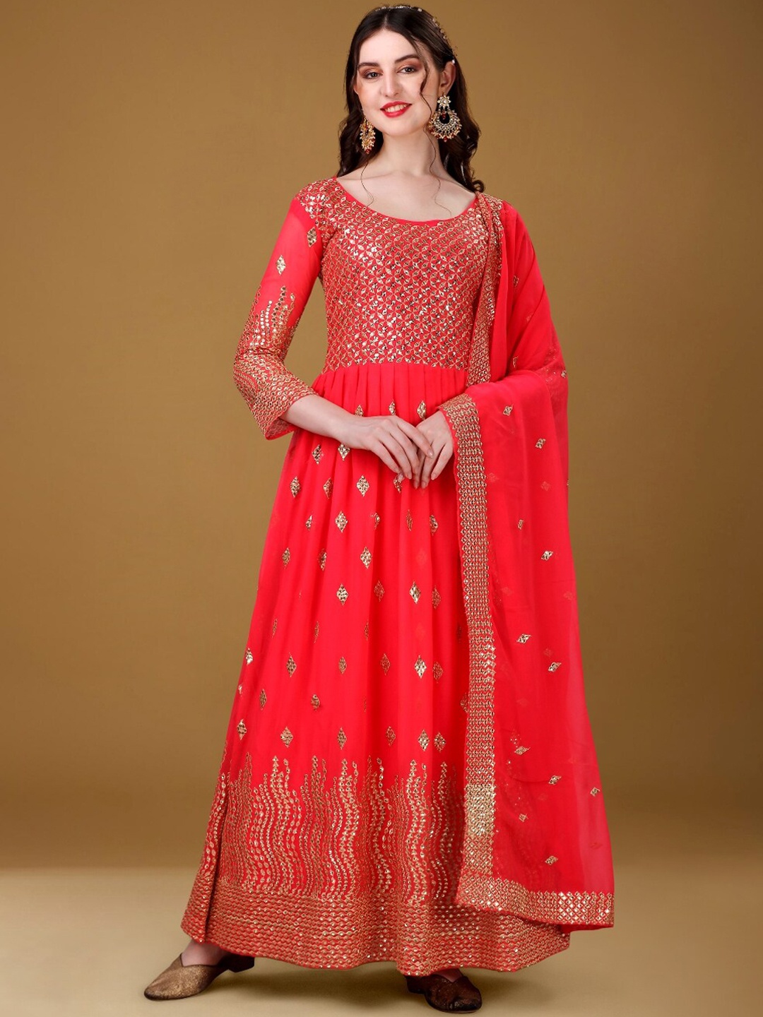 

Angroop Ethnic Motifs Printed Thread Work Georgette Kurta, Pink
