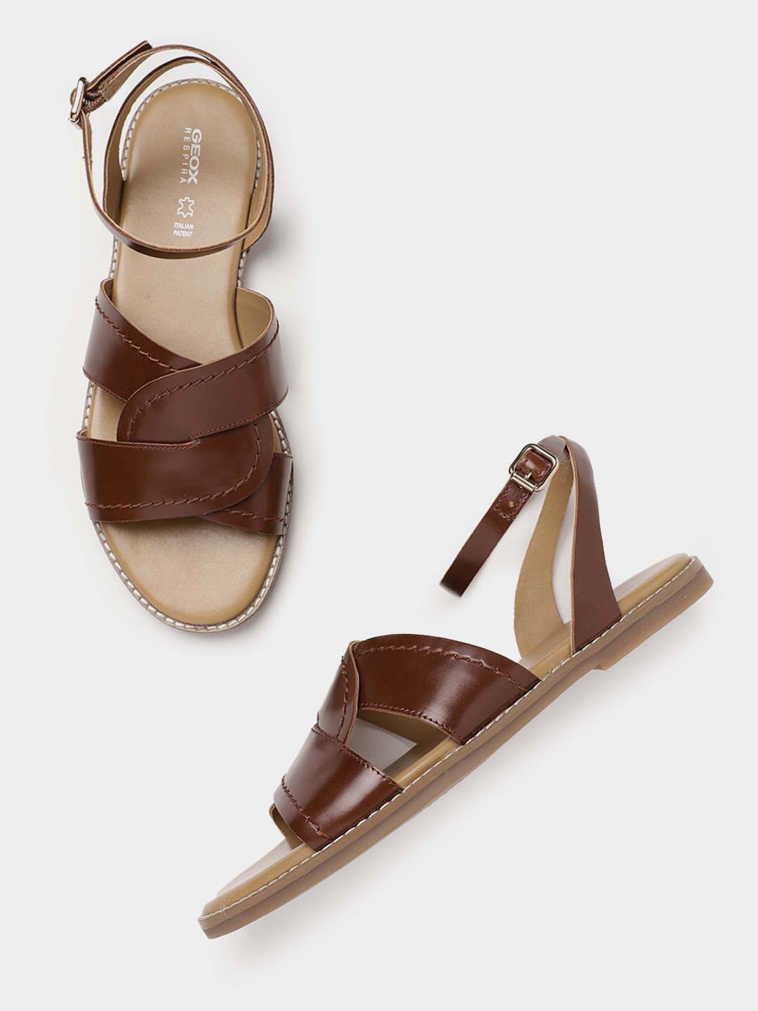 

Geox D Naileen Women Leather Solid Open Toe Flats, Brown