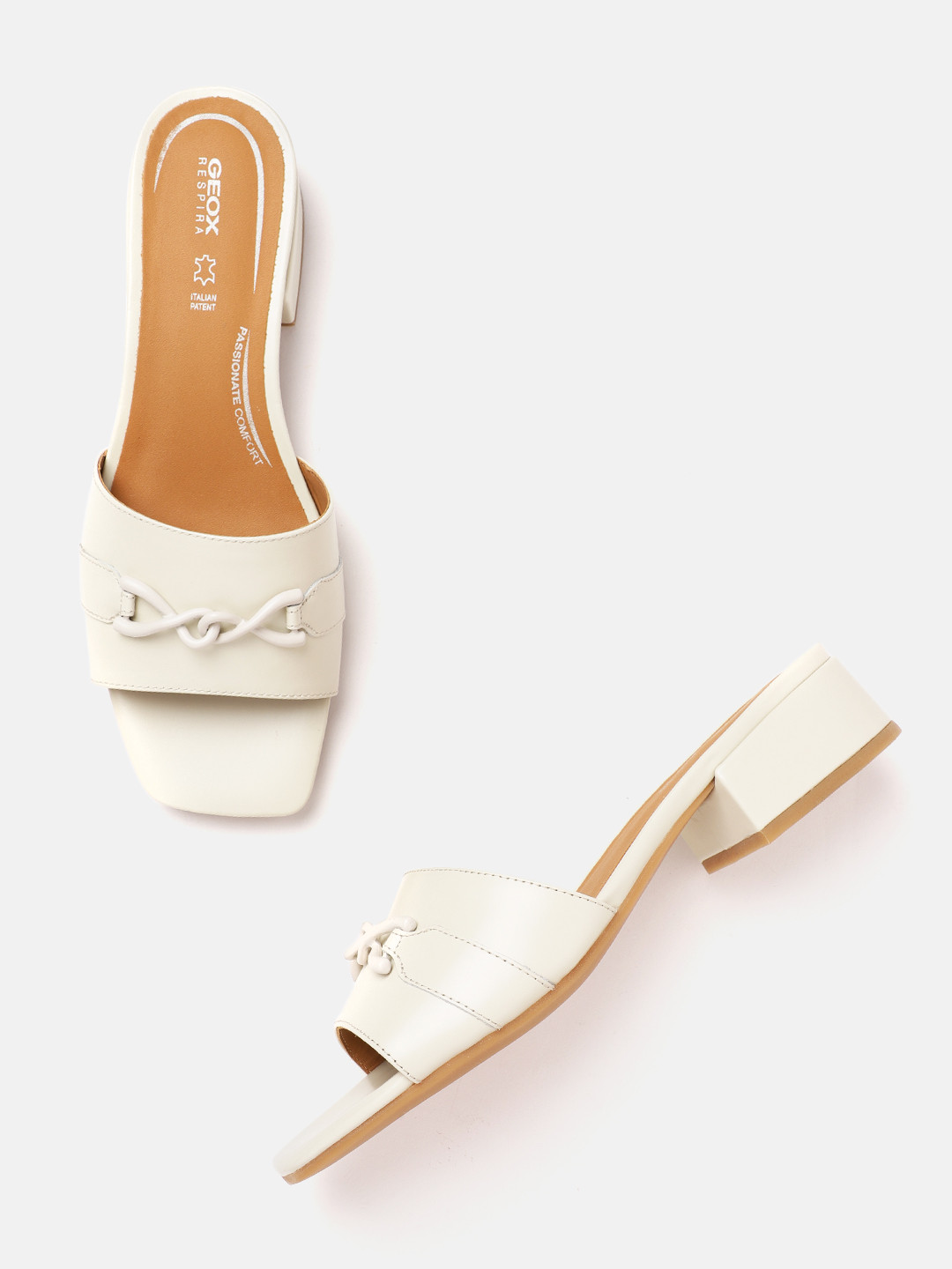 

Geox D Genziana 30 Women Leather Solid Block Sandals, Off white