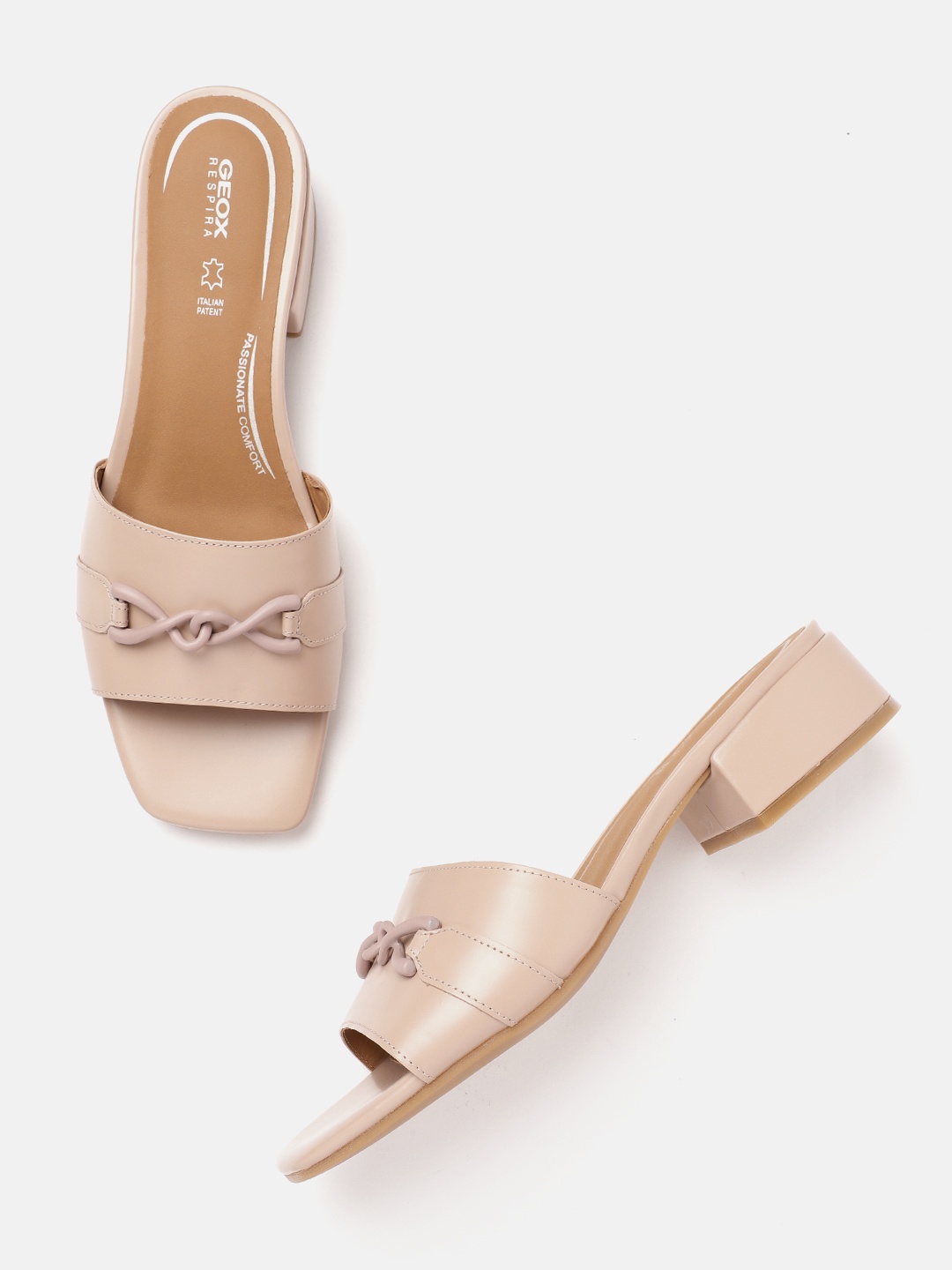 

Geox D Genziana 30 Women Solid Leather Block Sandals, Nude