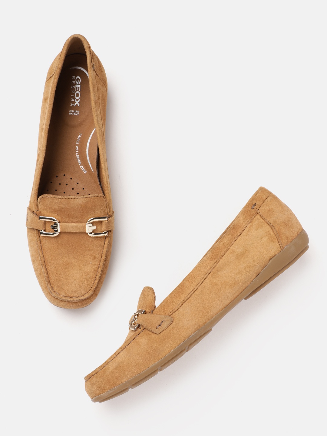 

Geox D Annytah Women Solid Leather Moccasins, Camel brown