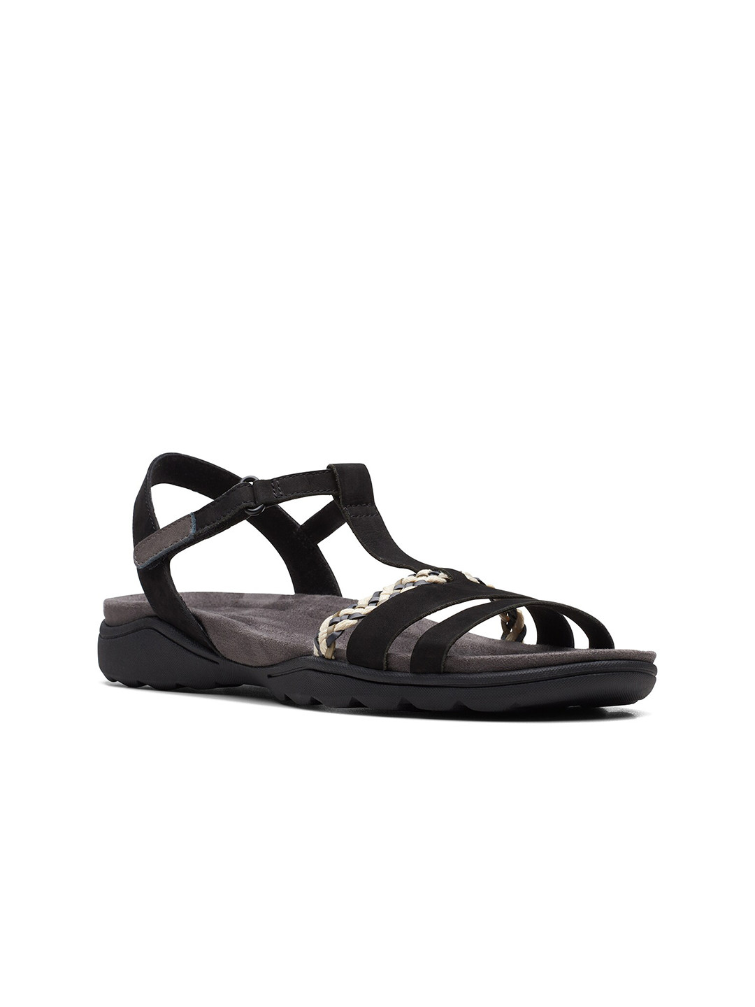 

Clarks Braided Open Toe Flats, Black