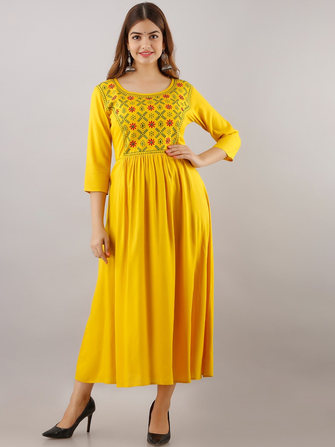 

Women Touch Thread Work Anarkali Kurta, Mustard