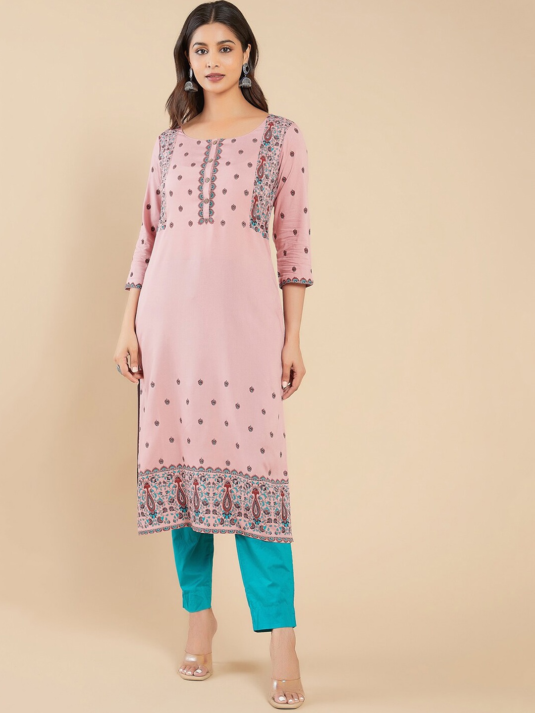 

Maybell Floral Printed Viscose Rayon Kurta, Pink