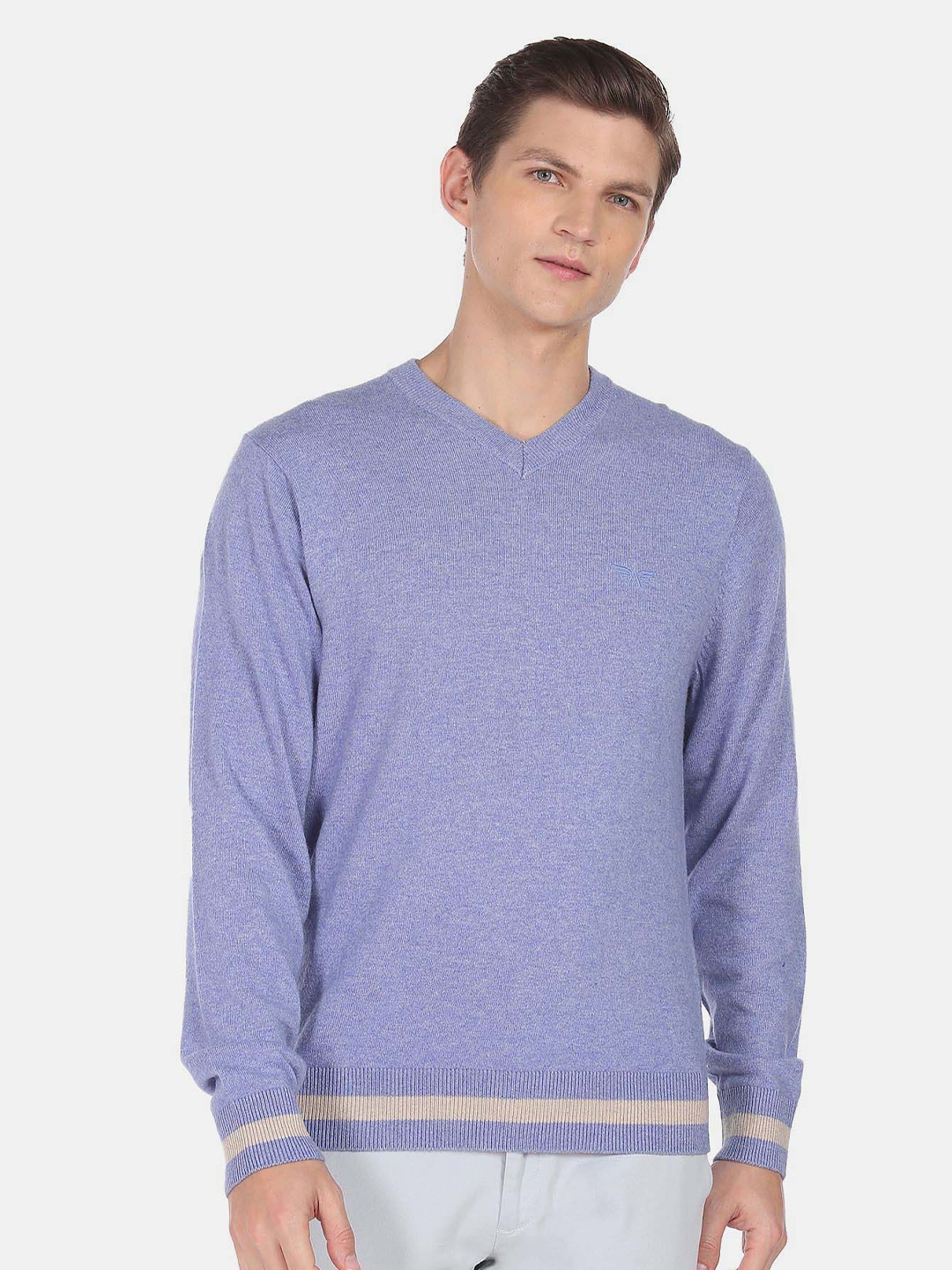 

Arrow V-Neck Long Sleeves Pullover, Lavender