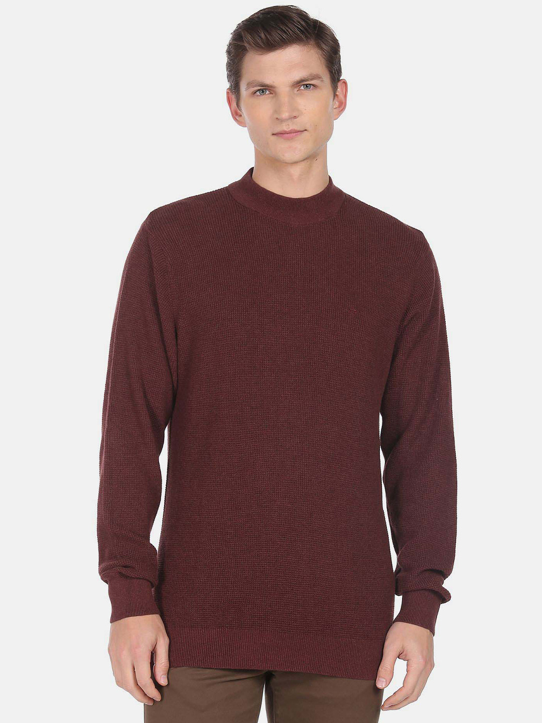 

Arrow Round Neck Long Sleeves Pullover, Burgundy