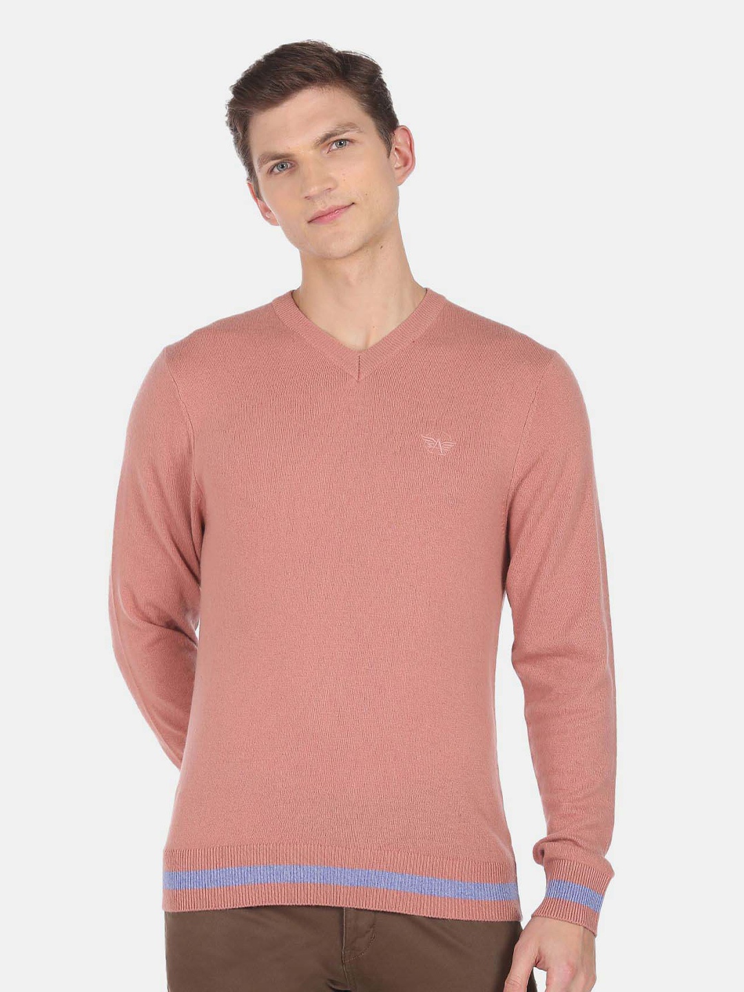 

Arrow V-Neck Long Sleeves Pullover, Peach
